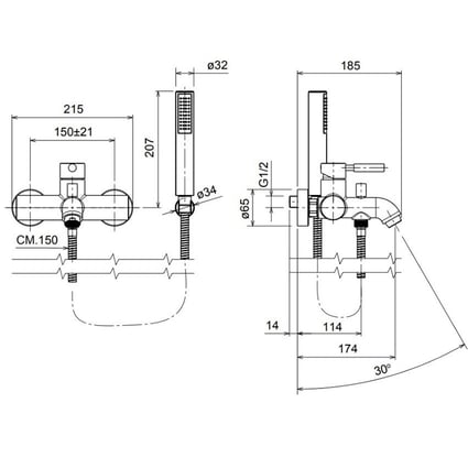 Μπαταρία λουτρού New Tech Inox 12019-110